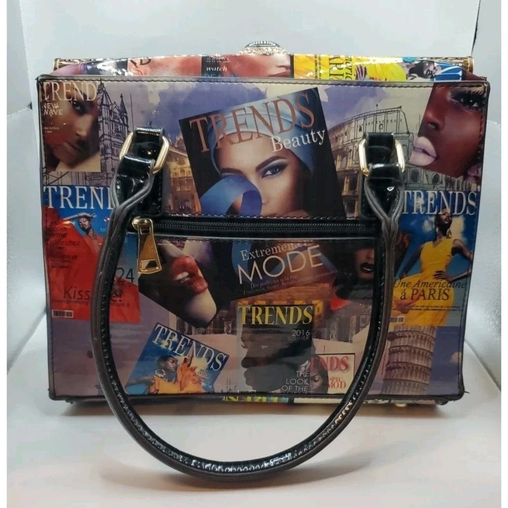Vtg Trends Handbag Satchel Glossy Fashion Magazine Print Handbag Funky‎ Artsy
